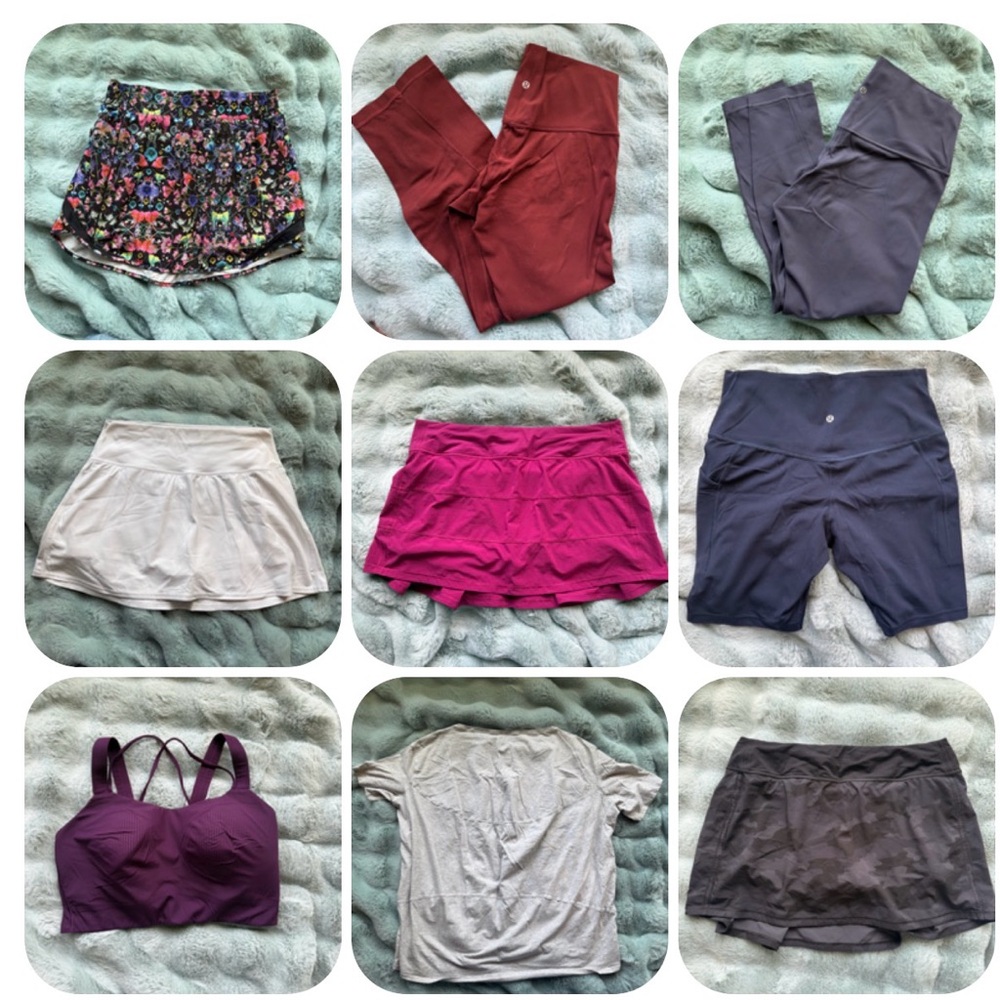 Lululemon Size 12 Activewear Bundle Leggings Skorts Shorts Tops Sports Bra